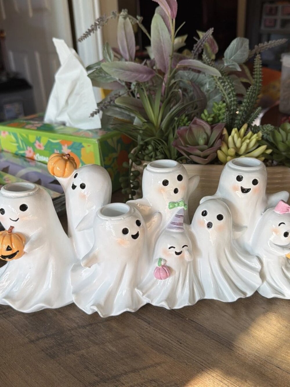 Halloween Resin Ghost Family Candelabra - Holds 4 Taper Candles
